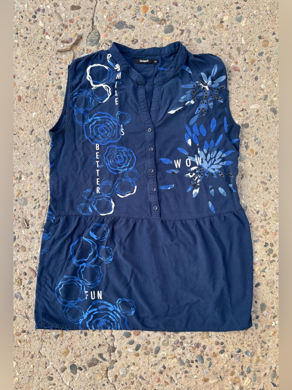 Desigual Women's Sleeveless Graphic Floral Tunic Navy Size 44 (US L) Boho Art
